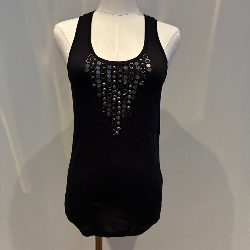 Tristan Black Tank Top with Silver Accents - Picture 2 of 5